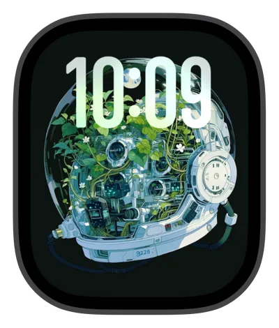 Cyberpunk Apple Watch face — Bio-Helmet Bloom by Watch Lux