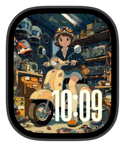 Anime Apple Watch face — Garage Scooter by Watch Lux