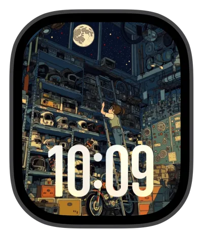 Anime Apple Watch face — Moonlit Garage by Watch Lux