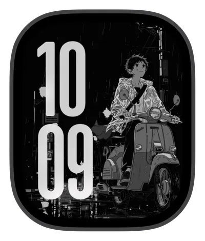 Anime Apple Watch face — Rainy Ride BW by Watch Lux